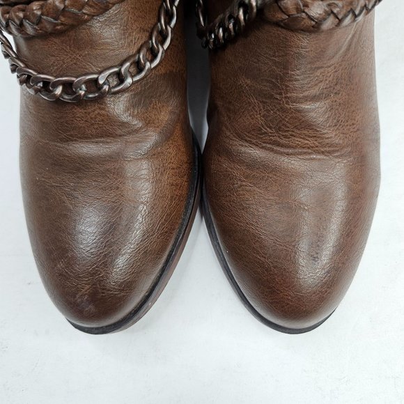 Pierre Dumas Chain Harness Buckle Western Ankle Booties 5.5 Brown Cowgirl Boots - Picture 3 of 13
